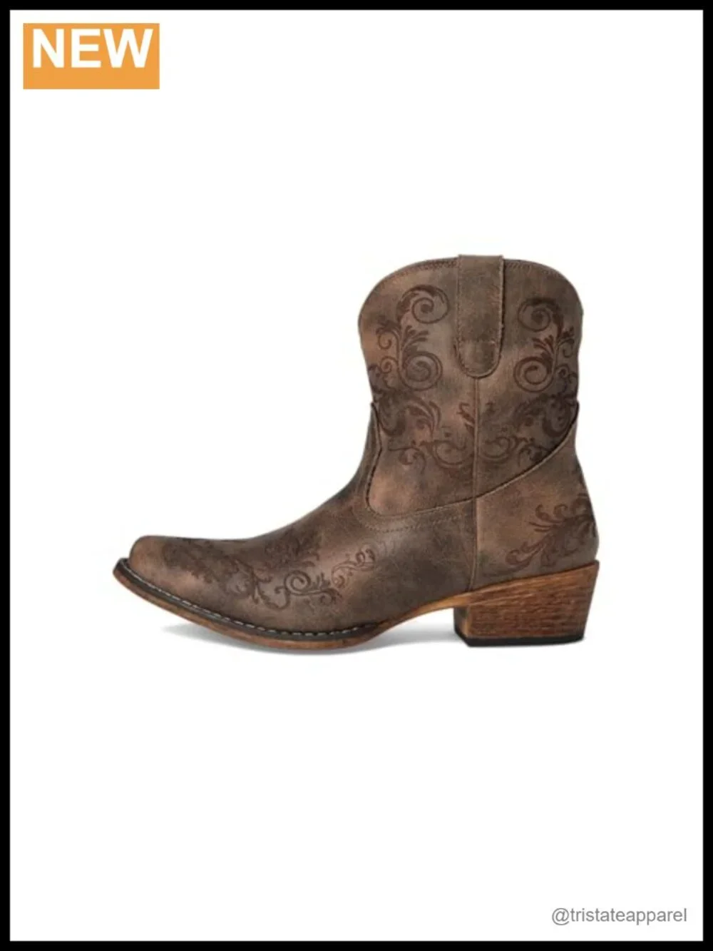 Roper Womens Short Stuff Embroidery Snip Toe Casual Boots Ankle Low Heel 1-2